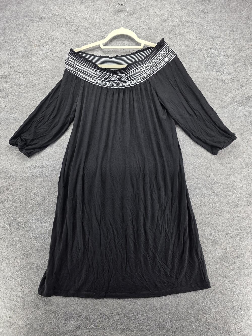 Chico's Dress Womens 2 Black Knee Length Shift 3/4 Sleeve Off The Shoulder